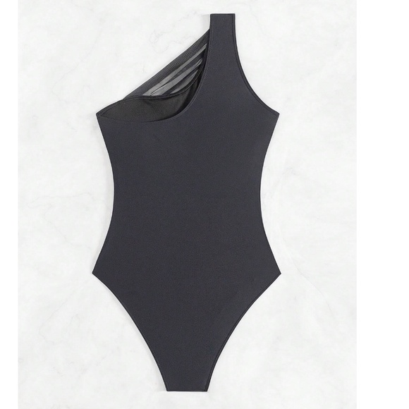 Black One-Shoulder Ruched One-Piece Swimsuit Size Small - Picture 10 of 11